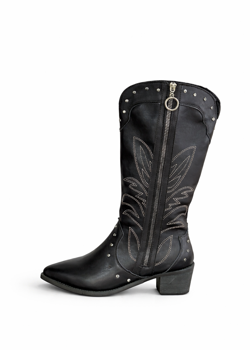 Botas Mujer - Texanas Tachas Bordadas