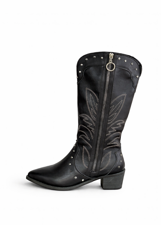 Botas Mujer - Texanas Tachas Bordadas