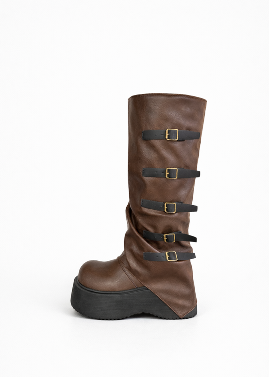 Botas Mujer Bucaneras Broches - Marrón