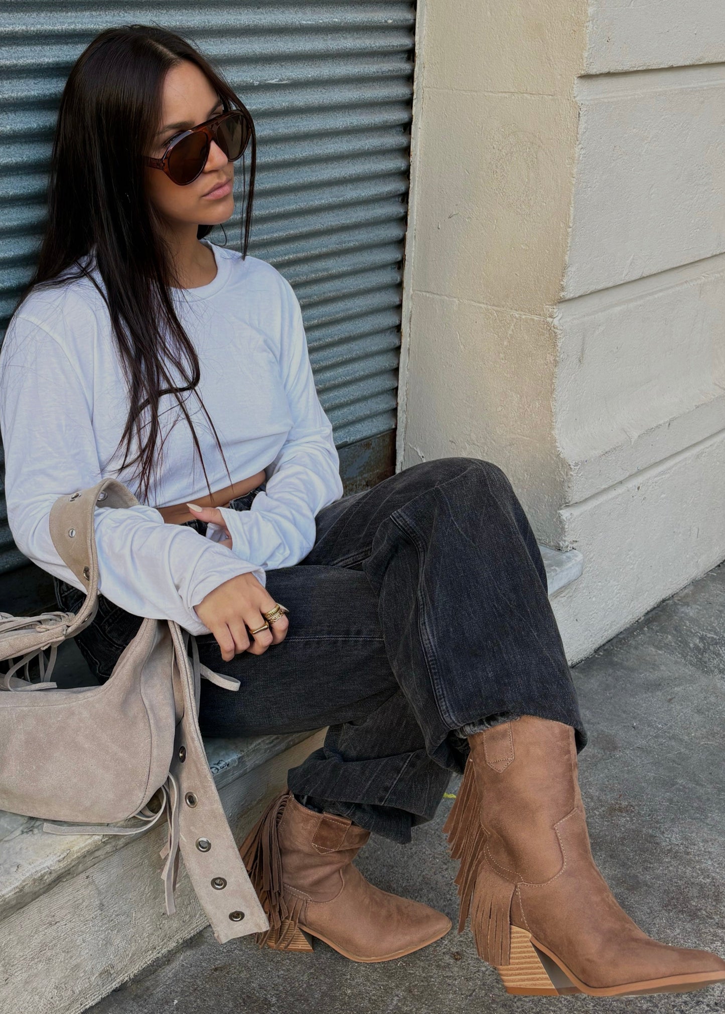 Botas Texanas Flecos - Beige