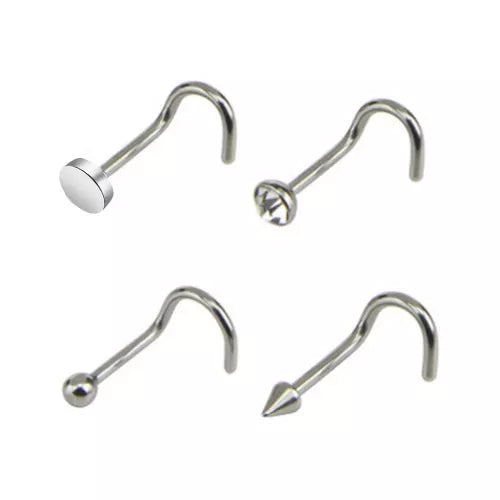 piergcing nostril nariz en acero con varios diseños, piercing bolita bola nariz, flecha, brillo
