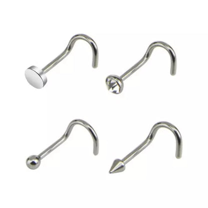piergcing nostril nariz en acero con varios diseños, piercing bolita bola nariz, flecha, brillo