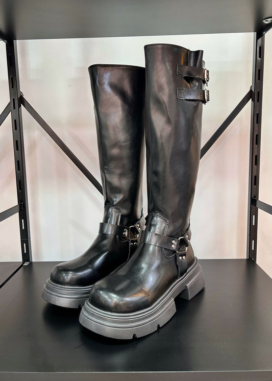 Botas bikerboots con doble hebilla - Negras