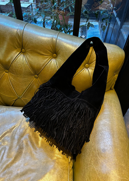 Cartera Mujer - GAMUZA CON FLECOS NEGRA
