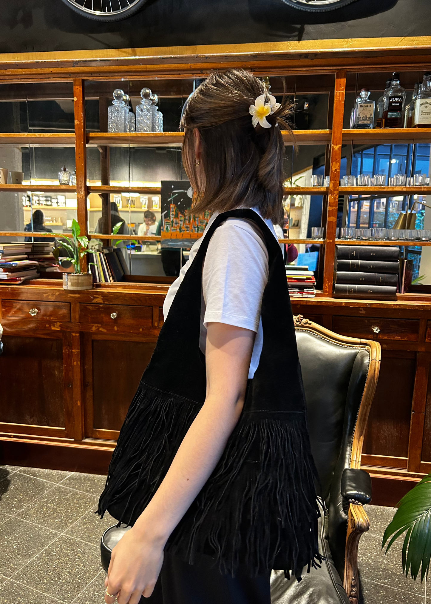 Cartera Mujer - GAMUZA CON FLECOS NEGRA