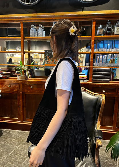 Cartera Mujer - GAMUZA CON FLECOS NEGRA