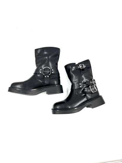 Bikerboots Cortas Botas Tendencia - Negras