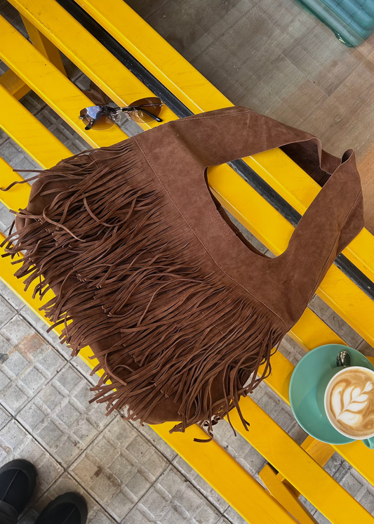 Cartera Mujer - GAMUZA CON FLECOS MARRÓN