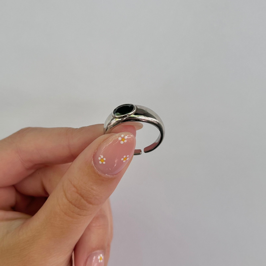 anillo de plata 925 mujer con piedra negra