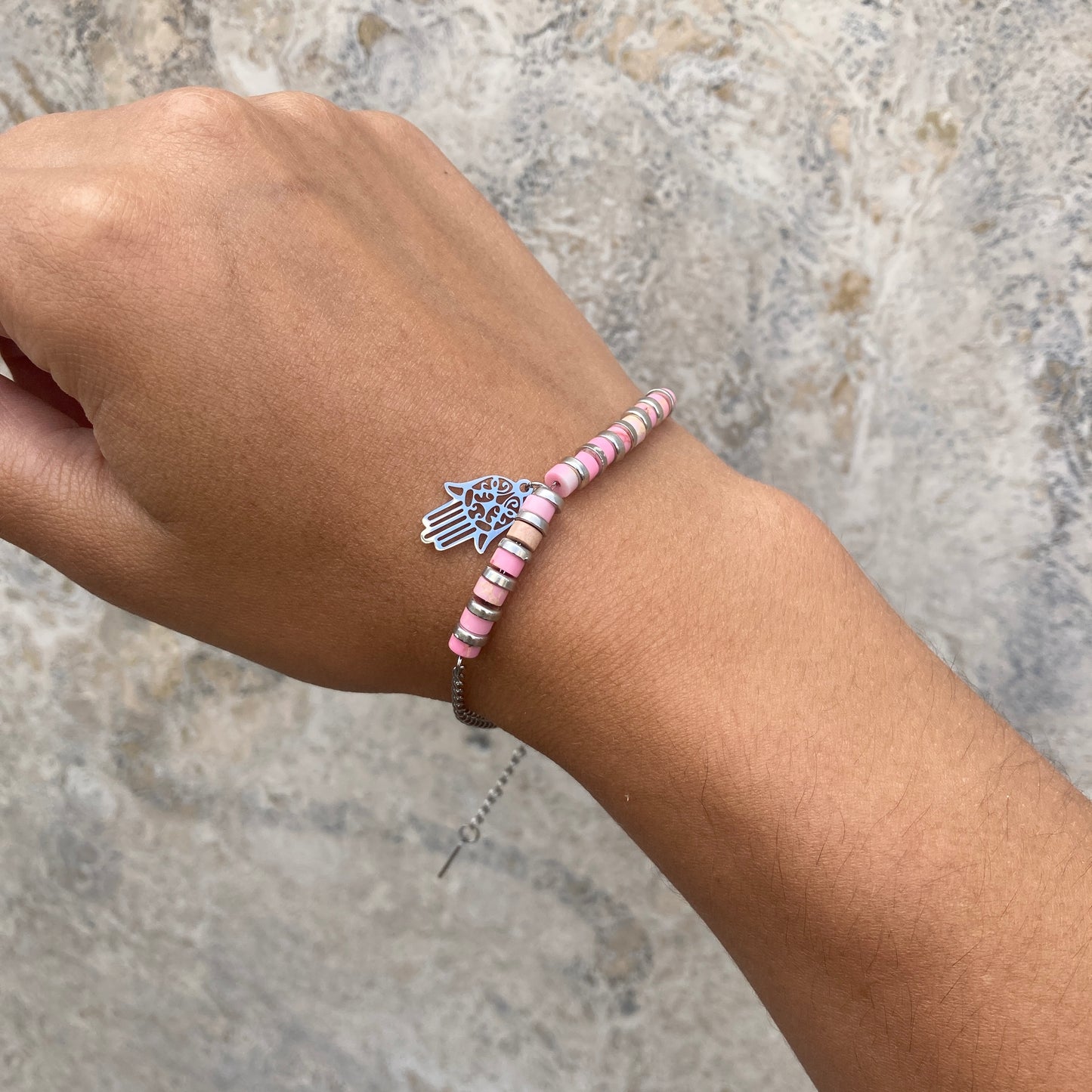 Pulsera Acero Mujer -  Mostazillas Rosa