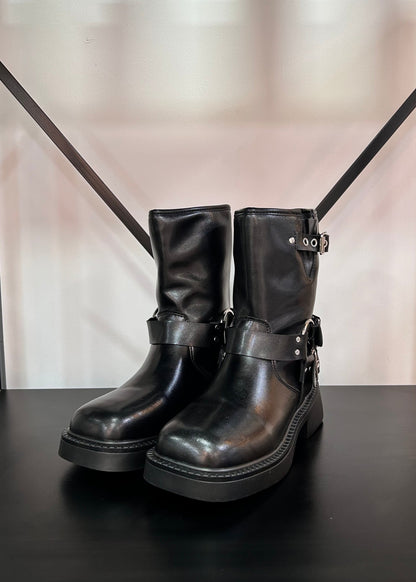 Bikerboots Cortas Botas Tendencia - Negras