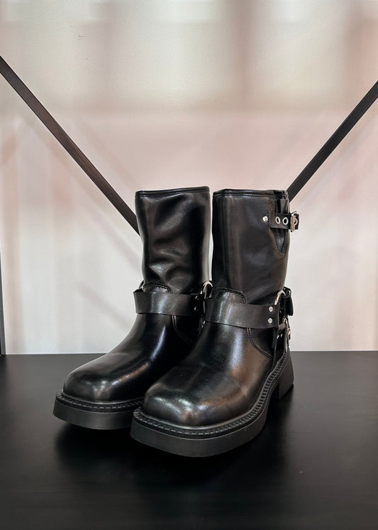 Bikerboots Cortas Botas Tendencia - Negras