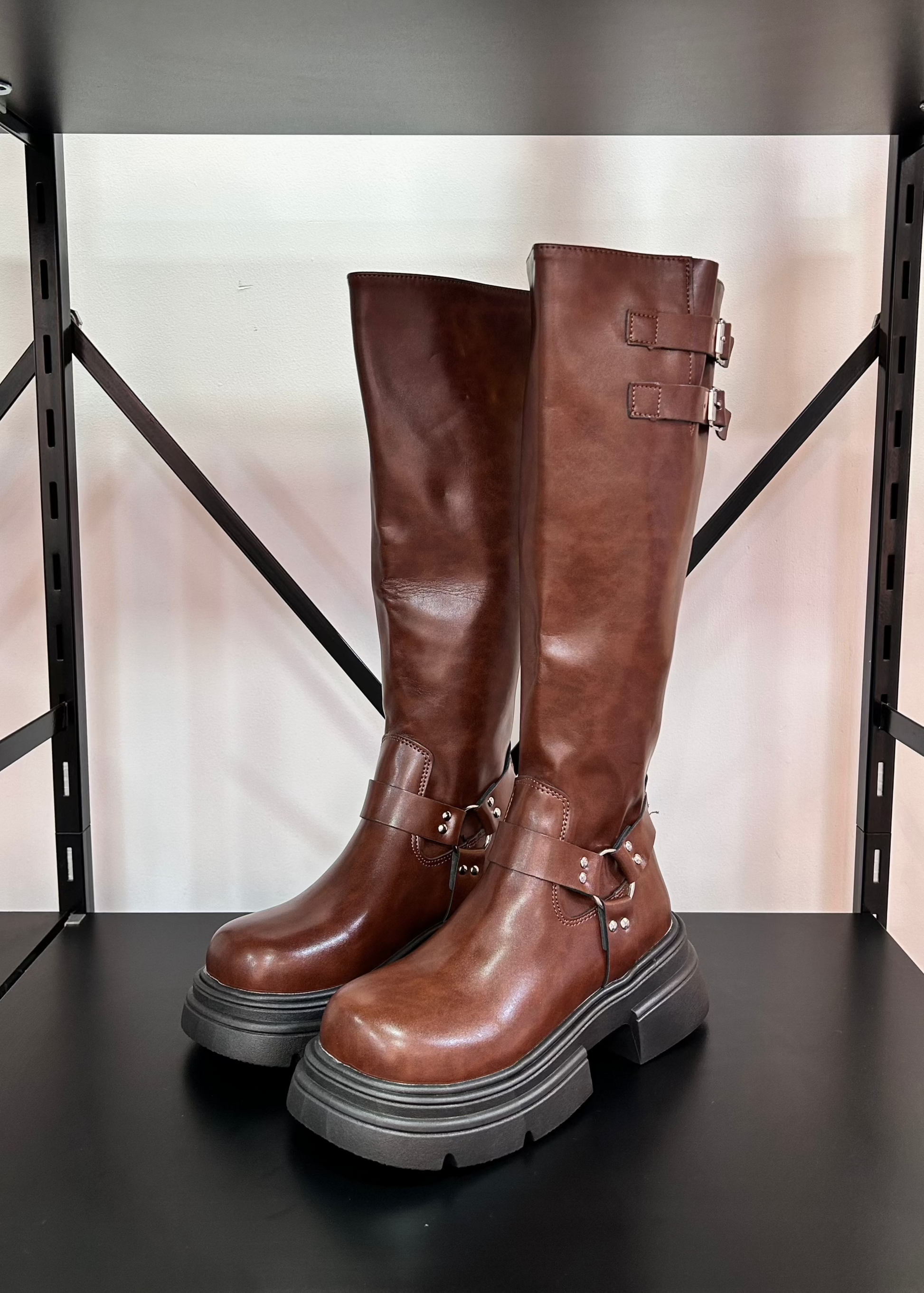 Botas Bikerboots Mujer DOBLE HEBILLA MARRONES – RELIEVE