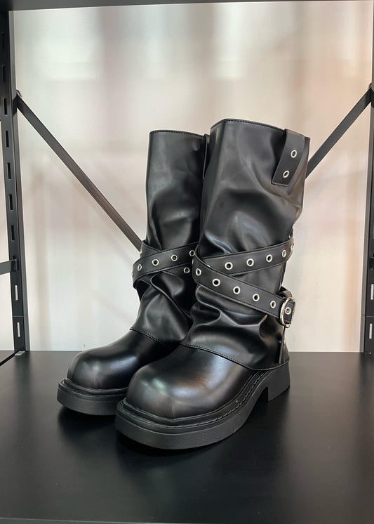 Botas Mujer Con Hebillas y Correa - CAÑA MEDIA