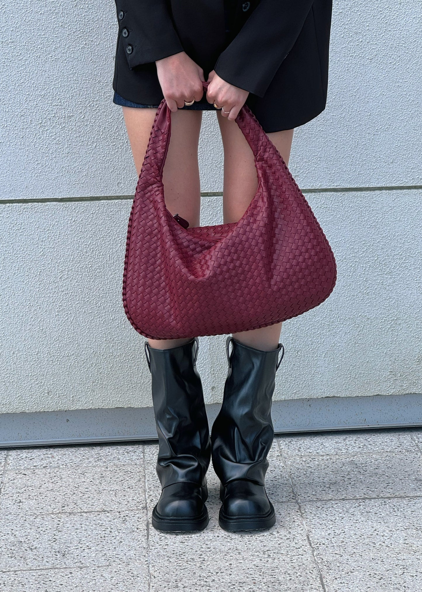 Cartera Mujer Ecocuero Trenzada - BORDO