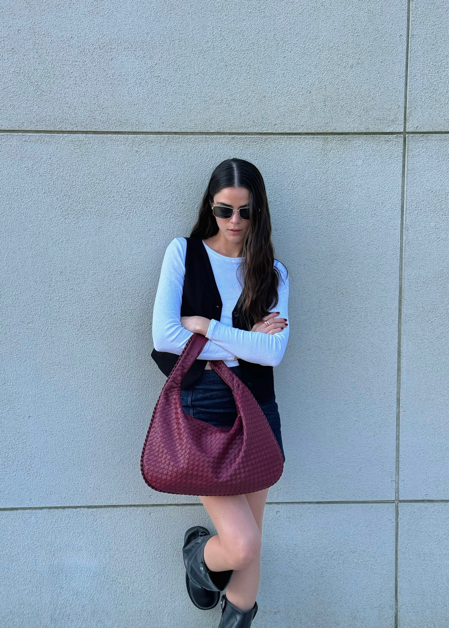 Cartera Mujer Ecocuero Trenzada - BORDO