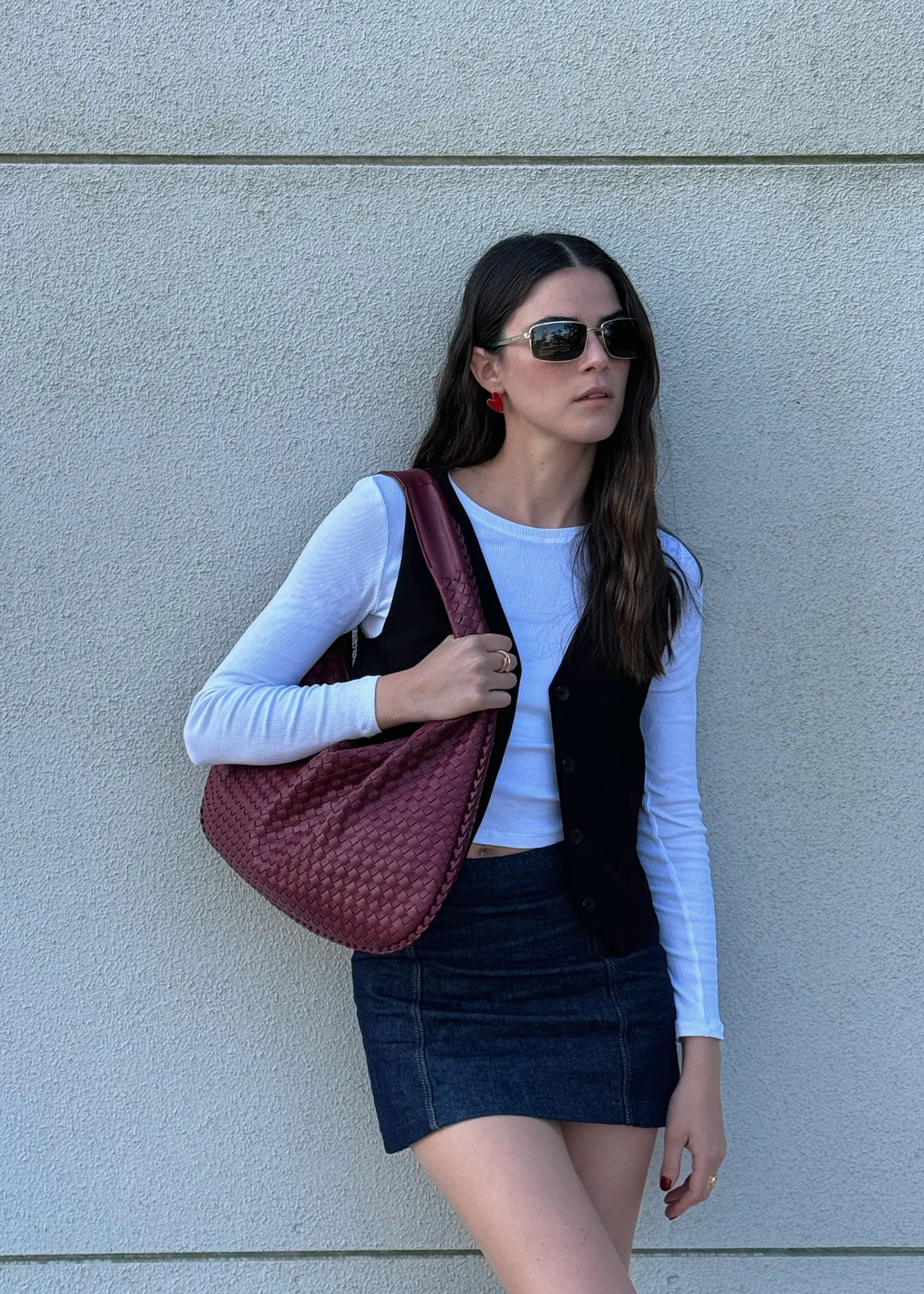 Cartera Mujer Ecocuero Trenzada - BORDO